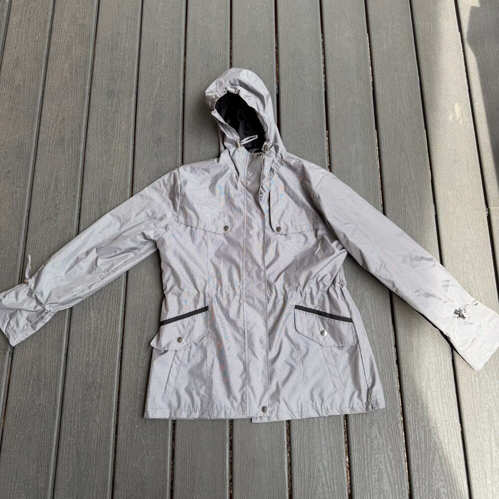 Totes Women's Lightweight Hooded Anorak Rain Jacket in Gray Gingham